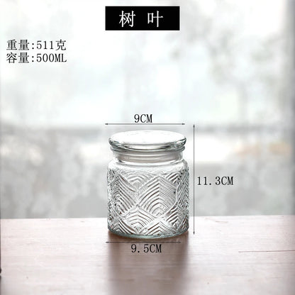 Retro Transparent Glass Sealed Jar Glass Lid Storage Jar Begonia Flower Glass Bottle Candy Storage Jar Kitchen Storage Supplies