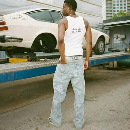New retro cupid angel pattern women loose pants y2k hip hop streetwear fashion unisex straight jeans for men and women