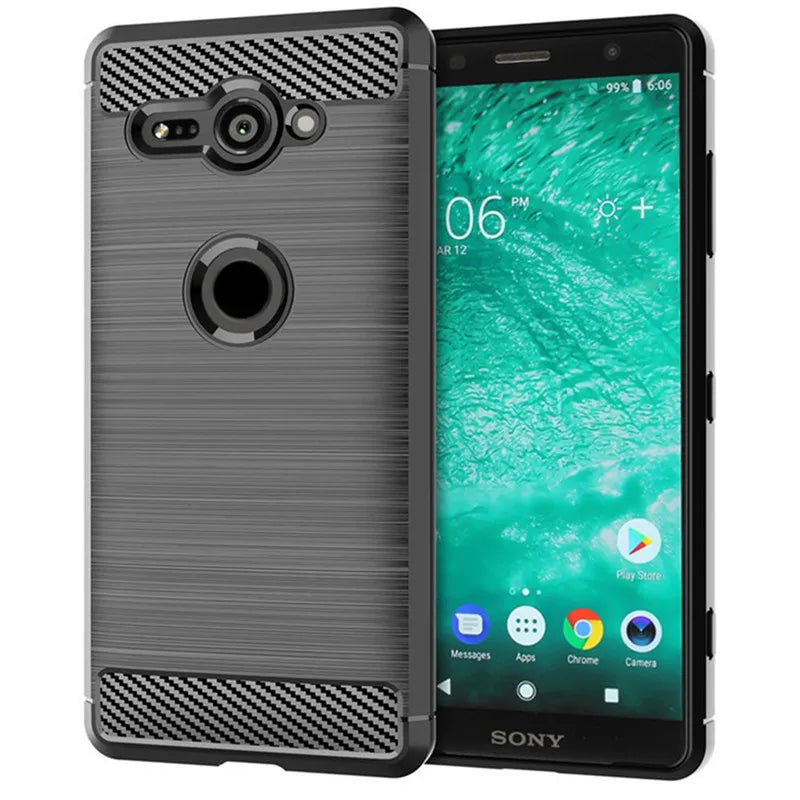 Shockproof Silicone Case for Sony Xperia XZ2 Compact XZ2mini Brushed Carbon Fiber Case for Sony XZ2 Mini Back Cover Coque Fundas