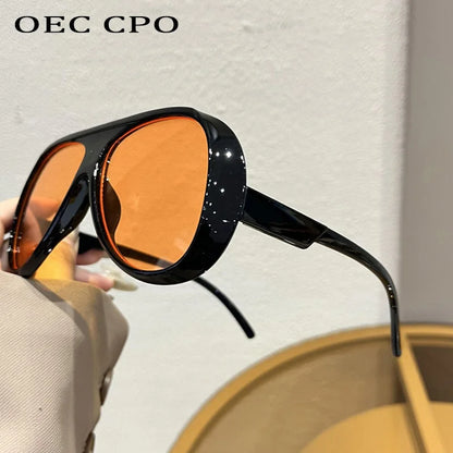 OEC CPO Fashion Double Bridges Pilot Sunglasses Women Large Frame Shades UV400 Retro Sun Glasses Female Orange Yellow Eyewear