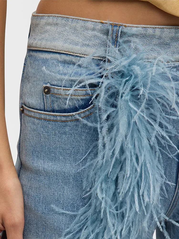 Feather Women's Pants Wide Leg Long Denim Loose High Waist Regular Casual Female Jeans Loose Spring Woman Baggy Basic Trousers