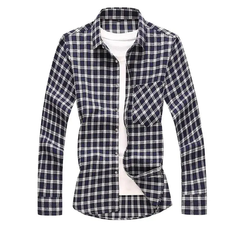 2026 New Men's Long Sleeved Plaid Shirt, with Two Chest Pockets Single Breasted Lapel Cotton Shirts Big Size Male Top Chemise