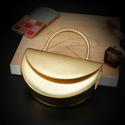 New fashion halfmoon handbag shiny evening dress bag delicate metal chain shoulder bag fashion gift bag small items storage bag