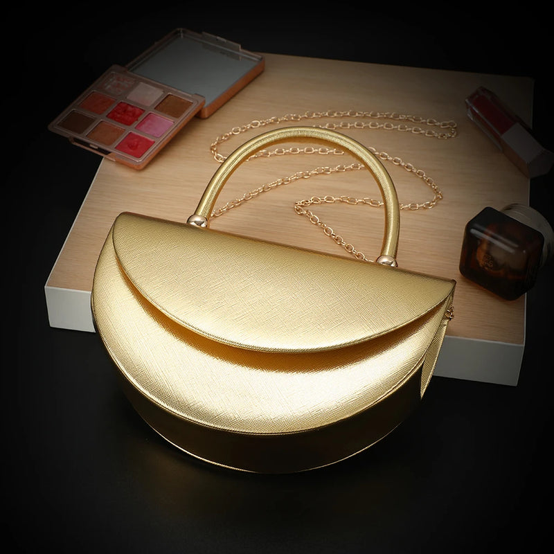 New fashion halfmoon handbag shiny evening dress bag delicate metal chain shoulder bag fashion gift bag small items storage bag