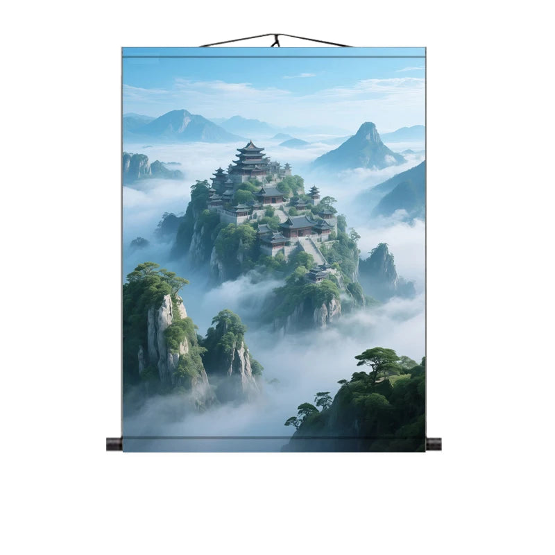 Landscape Painting, Living Room Corridor Background Wall Silk Scroll Painting Aesthetic Room Decor Wall Decoration Tapestry