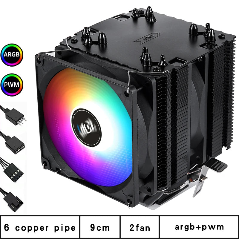 6 Copper Pipe Double Tower ARGB Cpu radiator Cooler 90MM 4Pin Fan 1200 1150 1155 1366 1700 AM3 AM4 X99 2011 PC Heat Sink 2011-V3
