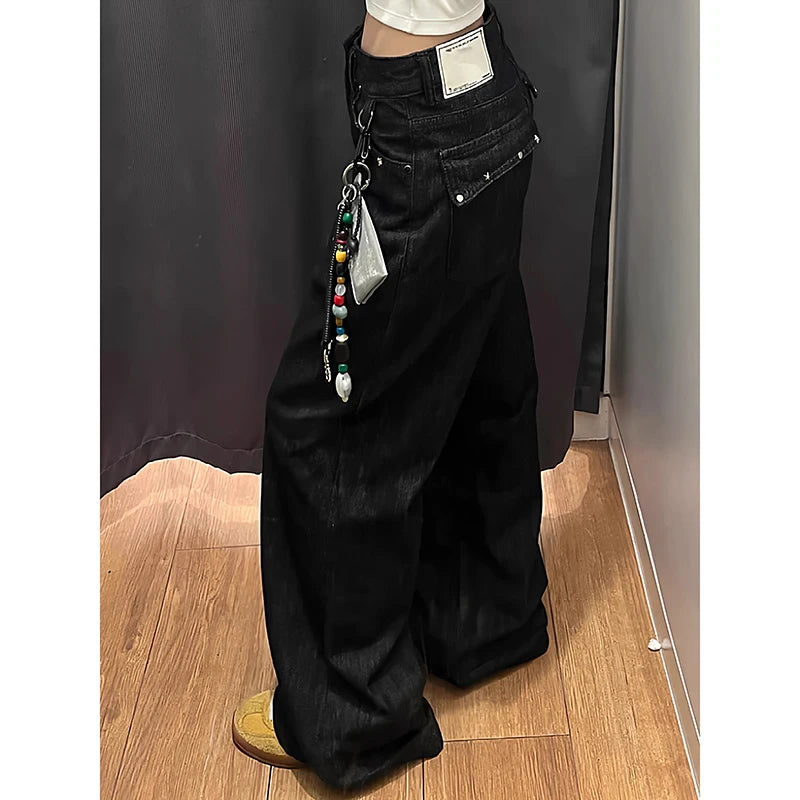 Black Autumn 2025 Blue Jeans Women Y2K Vintage High Waisted Jeans Straight Streetwear Loose Large Wide Leg Denim Pants