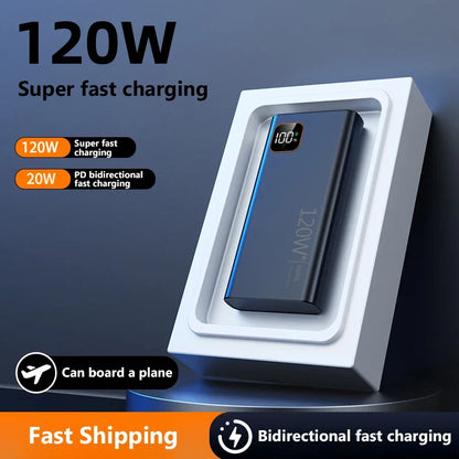Lenovo 500000mAh Portable Power Bank 120W Large Capacity Super Fast Charging Digital Display External Battery Powerbank New