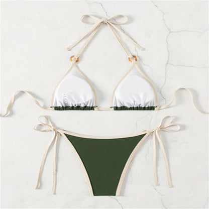 Micro Green Bikinis Halter String Border Y2K Swimsuit Push Up Backless Biquini Vacation Swimwear Women Beach Outfit Bathing Suit