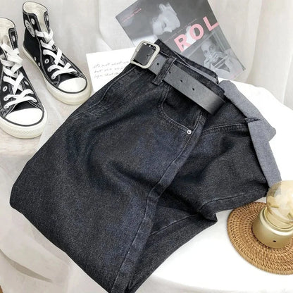 High Waist Harlan Denim Jeans Women Students Straight Leg Loose Slimming Spring Autumn New Style Old Dad Cucumber Trendy