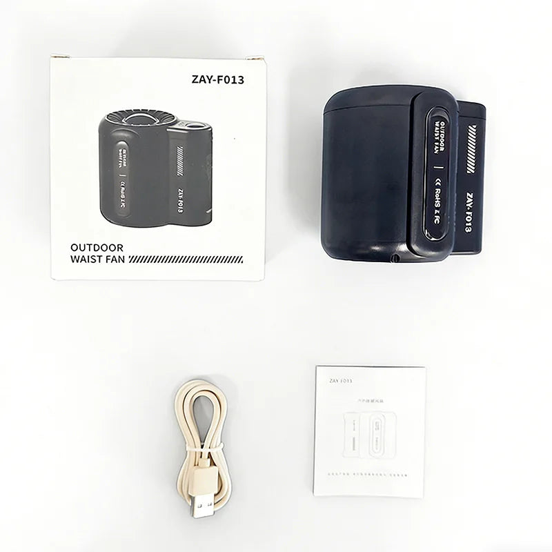 Portable waist-mounted electric fan, mini suspended five-speed fan with battery, for personal cooling outdoors and indoors