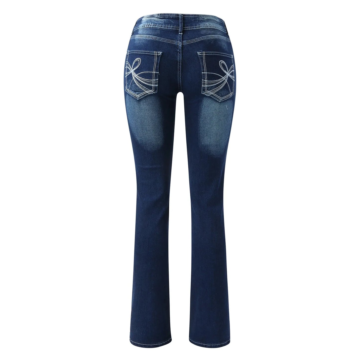 Womens Jeans Mid Waisted Straight Leg Long Pants Stretch Juniors Jeans Washed Back Pocket Embroidered Slim Fit Jeans For Women