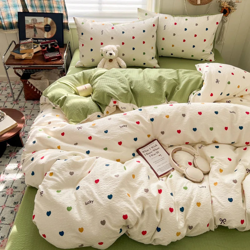 Ins Style Printed All-Cotton Bedding Set Antibacterial Dormitory Bedclothes for Students Comfort Skin-Friendly Home Decoration