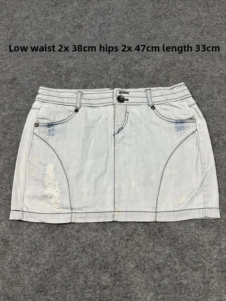 Sexy American Vintage Low Waist Denim  Skirt for Students Z4 Antiquing Y2K Trendy ort Skirt with Handmade Ripped And Fo...