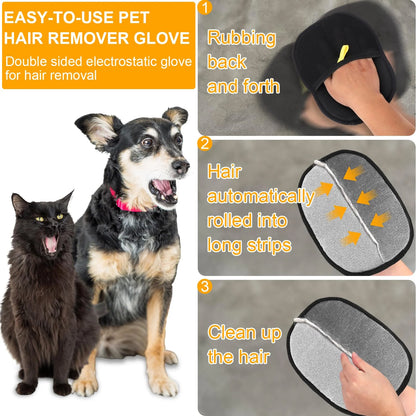 Pet Hair Removal Gloves Double Sided Reusable Grooming Tool for Dogs Cats Fur Static Cleaning Gloves for Carpets Furniture