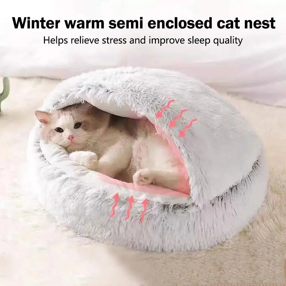 2 in 1 Soft Plush Pet Bed with Cover Round Cat Bed Pet Mattress Warm Cat Dog Sleeping Nest Cave for Small Dogs