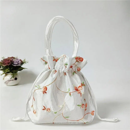 Elegant Ethnic Style Cosmetic Handbag Women Flower Handbags Embroidered Flower Small Bucket Bag National Style Purse Jewelry Bag