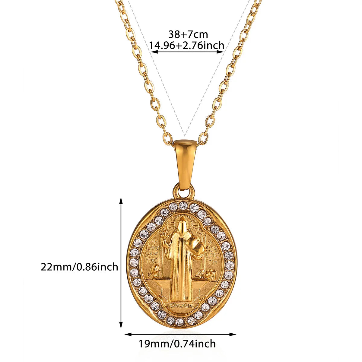 Virgin Mary Pendant With Diamonds Necklace For Women Gold Color Medal Charm Stainless Steel Religious Punk Jewelry Easter Gift