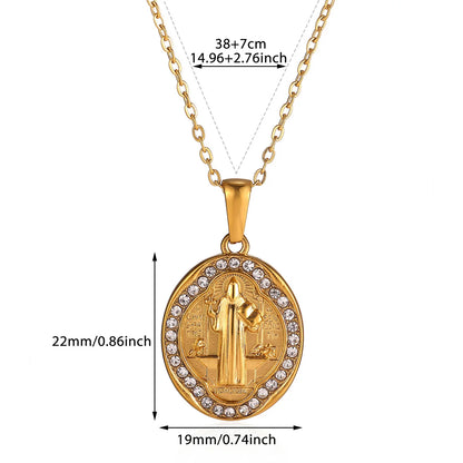 Virgin Mary Pendant With Diamonds Necklace For Women Gold Color Medal Charm Stainless Steel Religious Punk Jewelry Easter Gift