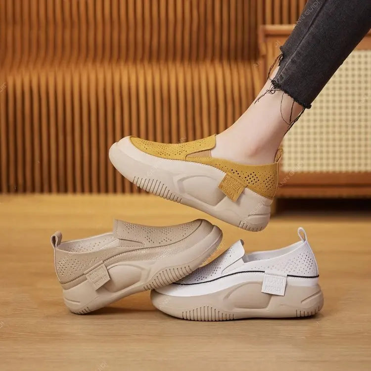 Casual shoes for women in summer 2025 new soft soled retro low cut height increasing single shoe for women