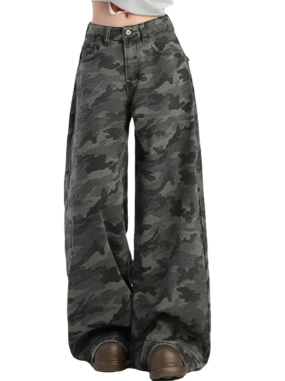 American High Street Fashion Cargo Pants Female Autumn Retro High Waist Women Pants Loose Slim Straight Leg Casual Woman Pants