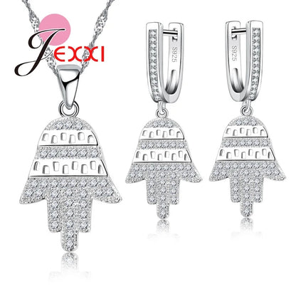 Fabulous Tree Design Jewelry Set For Women Silver Color And Bright Crystal Earrings And Necklace Pendents