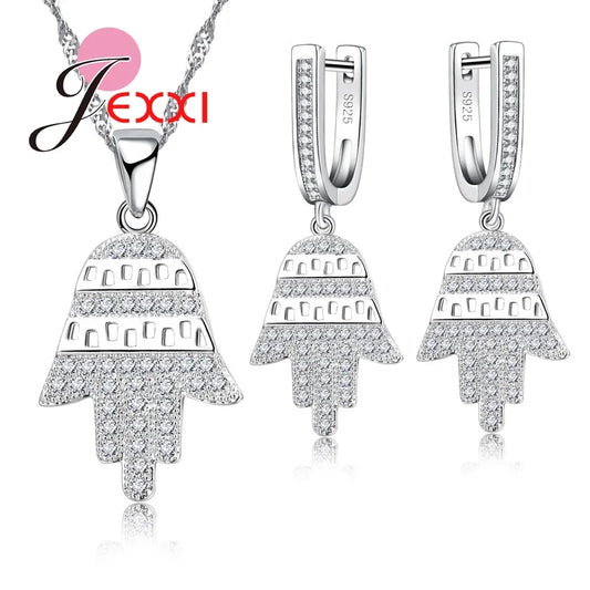 Fabulous Tree Design Jewelry Set For Women Silver Color And Bright Crystal Earrings And Necklace Pendents