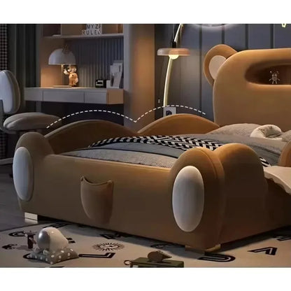 Kid Parapet Beds New Bear Design Bed Cute Double Boy Girl Baby Bed With Stairs Slide Storage Child Bedroom Furniture Wholesale