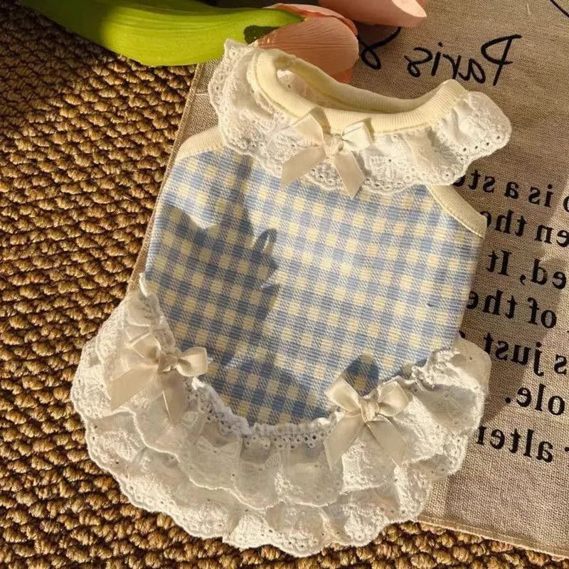 Summer Pet Lace Skirt Lightweight Cat And Dog Bow Lace Vest Thin Plingham Cute Princess Clothing Cat Dog Clothes Pet Supplie
