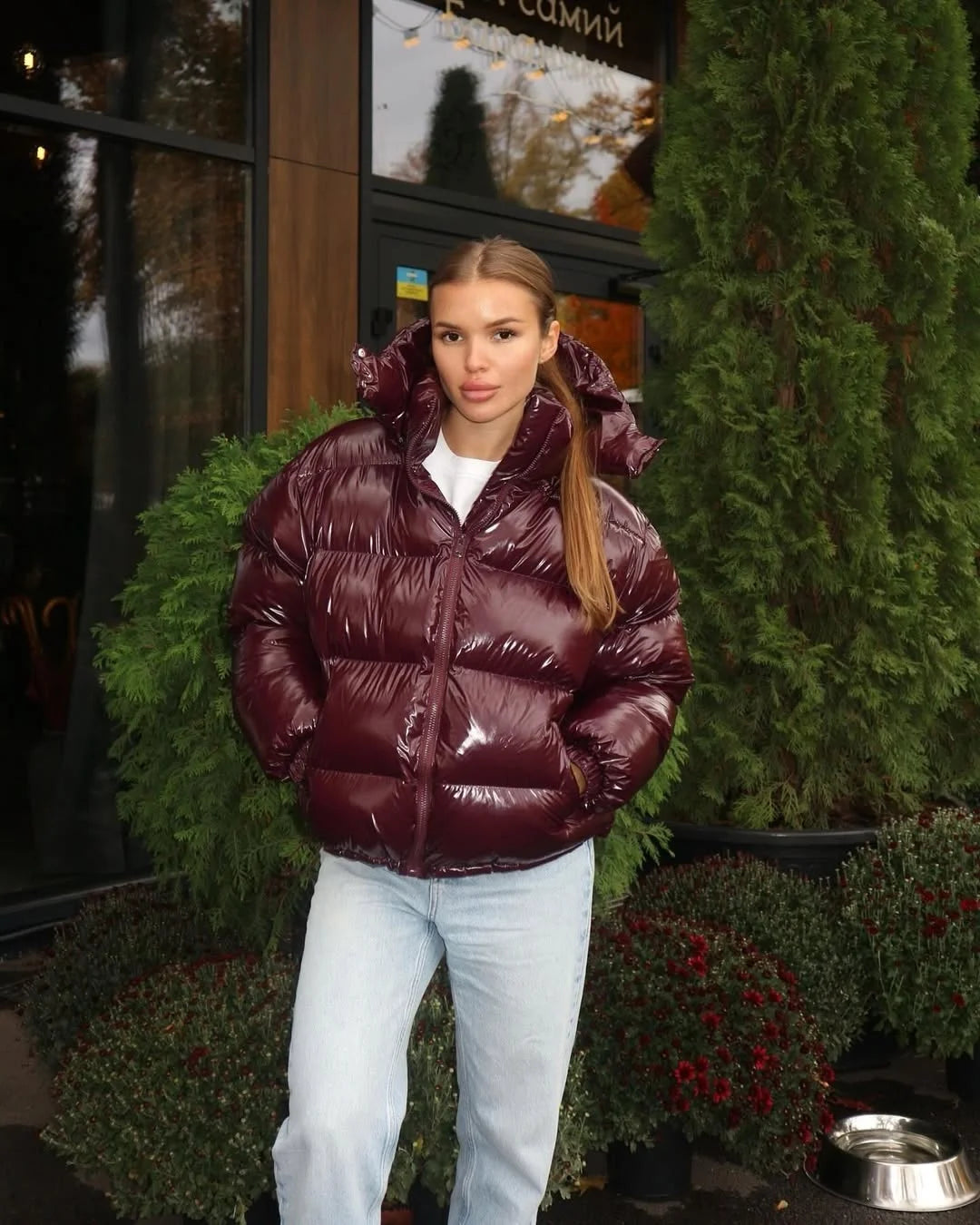 Winter Warm Hooded Cotton Jacket Women Fashion Standneck Zipper Long Sleeves Oversize Coats 2025 Female Chic Casual Outerwear
