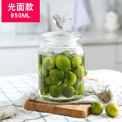 Creative Glass Sealed Jar Storage Jar Household Food Grade Glass Bottle with Lid Transparent Fruit Tank Kitchen Food Container