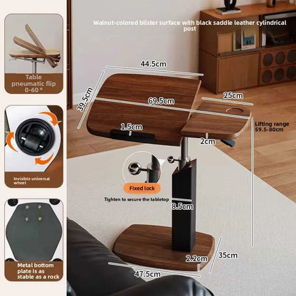 Lifting Table Living Room Sofa Small Table Removable Bedside Computer Table Saddle Leather Desktop Flip Small Side Table Coffee
