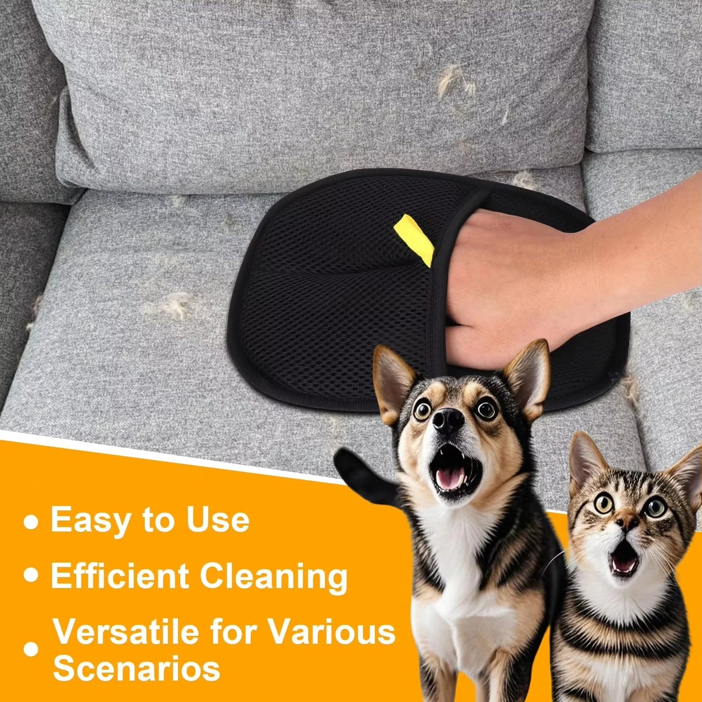 Pet Hair Removal Tool Reusable Static Removal Gloves, Double-Sided Grooming Gloves for Pets, Removes Pet Fur Hair for Carpets