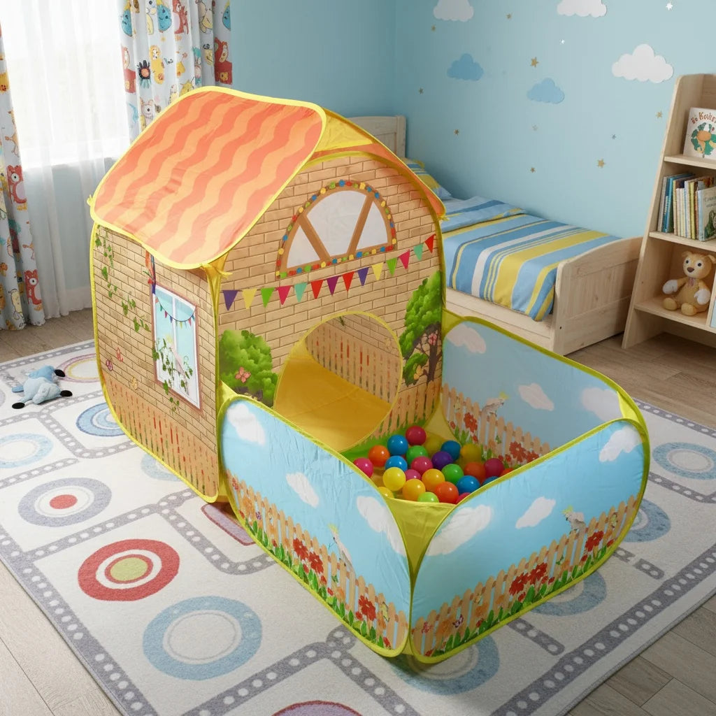 【Outdoor Entertainment】Children's Garden Villa Play Tent - with Ocean Ball Pool, Large Pop-Up Toy Fence, Fun Playhouse for Kids, Durable Polyester and Steel Frame, Excellent Outdoor Party Tent and Beach Toy, Great Holiday