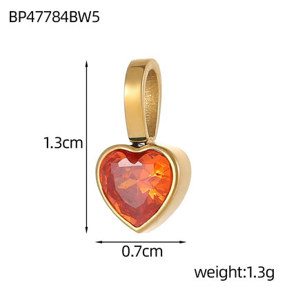 Classic Love Heart Square Zircon 12 Birthstone Pendant DIY Pendant Stainless Steel Waterproof Geometric Jewelry Birthday Gift