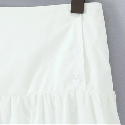 New 2025 Holiday Buttons Low Waist Midi Long Skirt Women Spliced Ruched Wood ears Swing A-lined Skirts Boho Yellow White