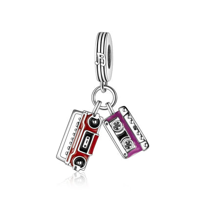 Guitar Microphone Music 925 Sterling Silver Charm Pendant Suitable Fit Original Bracelet Necklace keychain Jewelry Accessories