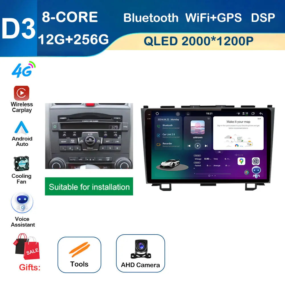 9 inch GPS Navigation for Honda CRV CR-V 3 2007 - 2011 Android System Car Radio Multimedia Player Touch Screen 4G BT Auto Tools