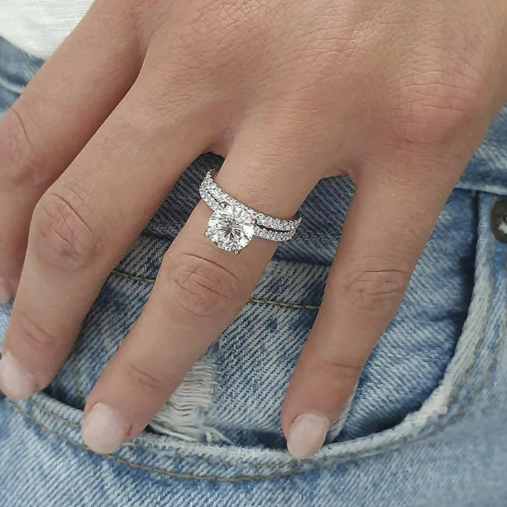 Hot Selling Silver Plated Rings Set For Women Geometric Punk Cubic Zirconia Jewelry Wedding Engagement Ring Size 5-11