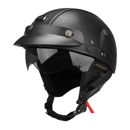 Motorcycle Half Helmet Leather Vintage Helmet Four Seasons General Safety Helmet Anti Fall And Sun Cap Moto Open Face Helmet
