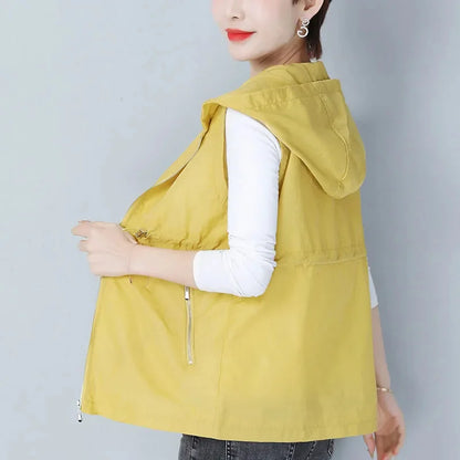 Thin Summer Women's Vest Jacket 2025 New Short Hooded Sleeveless Coat Female Solid color Casual Liner Waistcoat Jackets Tops