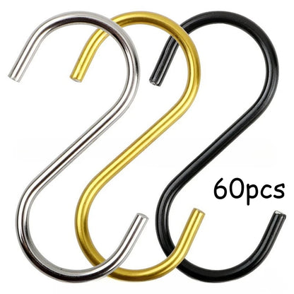 60/20pcs Heavy-Duty Stainless Steel S-Hooks - For Kitchen, Garden, Wardrobe & Plant Organization - Utility Hooks, Party