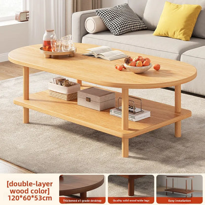 Coffee Table for Living Room Oval Small Space Furniture for Apartment Modern Simple Low Double-Layer Storage Table Easy Clean