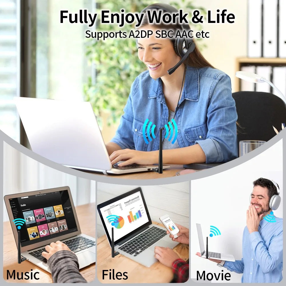 KEBIDUMEI USB Bluetooth 6.0 Adapter Dongle 200M Long Range Adaptador for PC Laptop Wireless Speaker Audio Receiver Transmitter