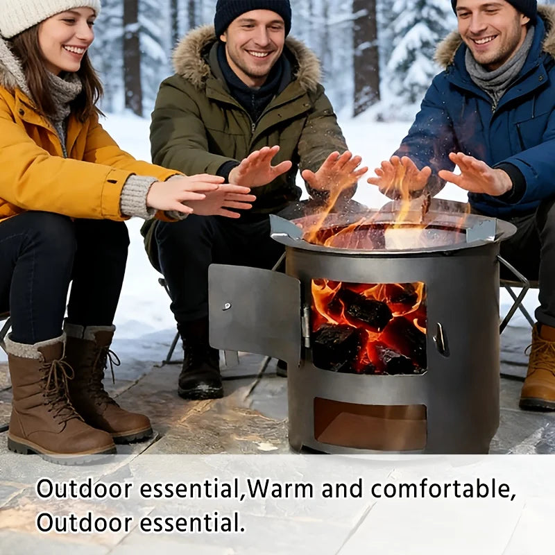 Portable Charcoal Grill Camping Stove with Ventilation Holes and Detachable Door for Outdoor Cooking Picnics