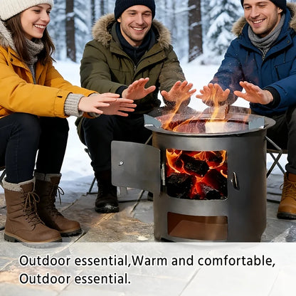 Portable Charcoal Grill Camping Stove with Ventilation Holes and Detachable Door for Outdoor Cooking Picnics