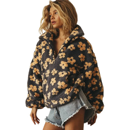 Shake Grain Velvet Flower Hoodie 2025 Autumn And Winter New Fashion Hoodie, Warm Furry Hoodie, Woolen Sweater For Women
