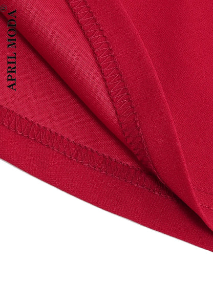 Red Women's High Waist A-Line Pockets Skirt Casual Summer Flared Midi Skirt 1950s Retro Swing Pinup Skirt Office Lady Workwear