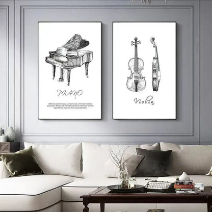Canvas Painting Modern Minimalist Piano Violin Drum Kit Musical Instrument Print Wall For Piano Room Home Decor Wall Decor
