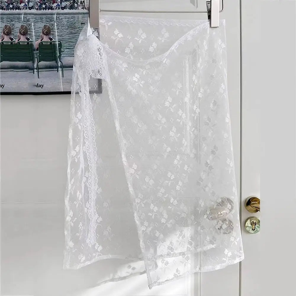 Korean Fashion Floral Skirt Spring Summer Korean Version Unique Lace Layered Gauze Skirt with Tie Up Spicy Girl Apron Streetwear